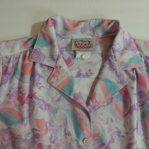 Vintage Pastel Patterned Midi Dress Made In U.S.A. Polyester - Picture 3 of 12